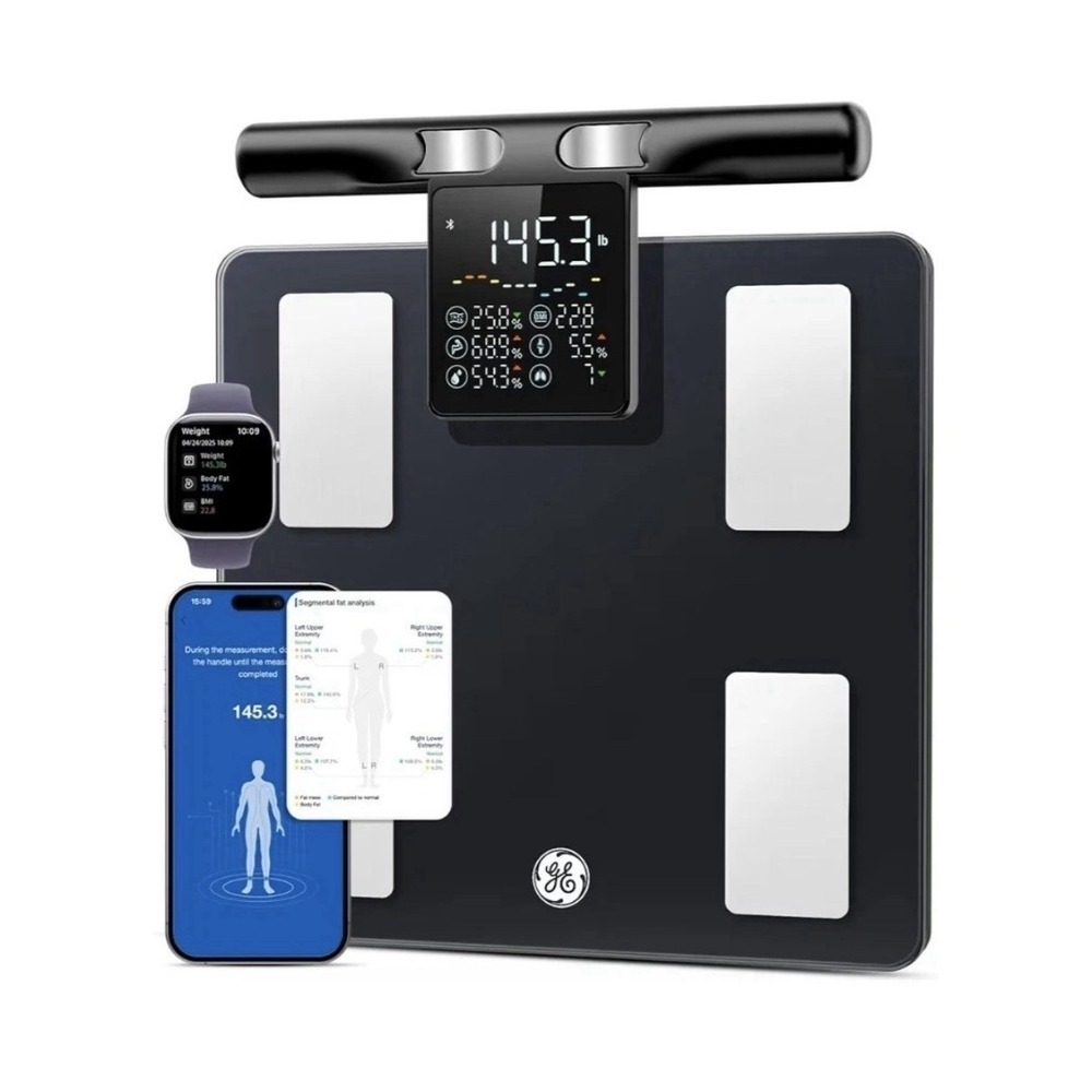 Body Scale 400lb Capacity Bluetooth App‎ Sync Black GE Smart Weight 8-Electrode